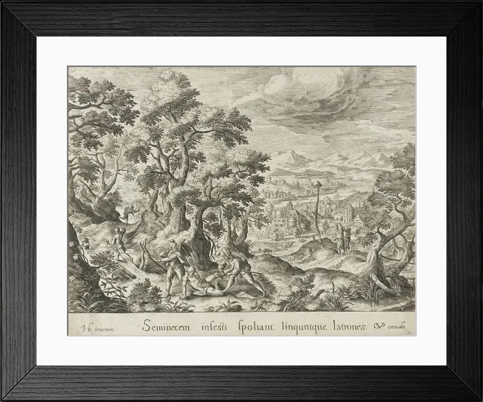 Framed Print : The Brigands Robbing the Traveler, c1600. Creator: Crispijn de Passe I Framed Print : The Brigands Robbing the Traveler, c1600. Creator: Crispijn de Passe I