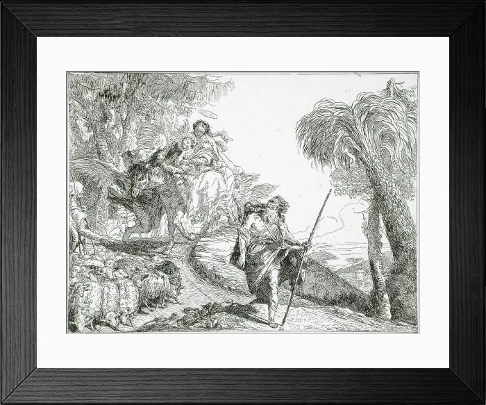 Framed Print : The Holy Family Descending a Forest Path, Near a Flock and Some Shepherds, between c1750 and c1753. Creator: Giovanni Domenico Tiepolo Framed Print : The Holy Family Descending a Forest Path, Near a Flock and Some Shepherds, between c1750 and c1753. Creator: Giovanni Domenico Tiepolo
