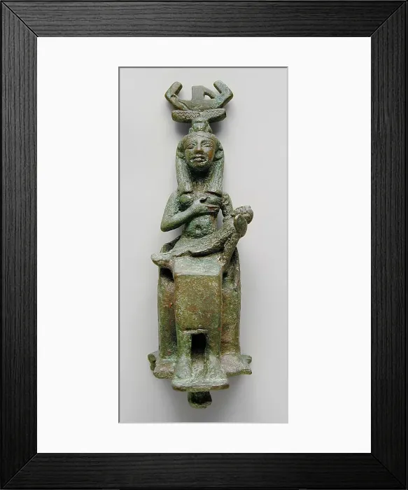 Framed Print : Isis Wearing a Barque Headress Suckling Her Son Horus, Late Period-Ptolemaic Period... Creator: Unknown Framed Print : Isis Wearing a Barque Headress Suckling Her Son Horus, Late Period-Ptolemaic Period... Creator: Unknown