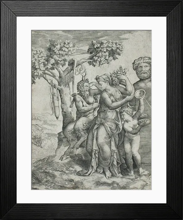 Framed Print : Pomona and Pan, 1550s. Creator: Giulio Bonasone Framed Print : Pomona and Pan, 1550s. Creator: Giulio Bonasone