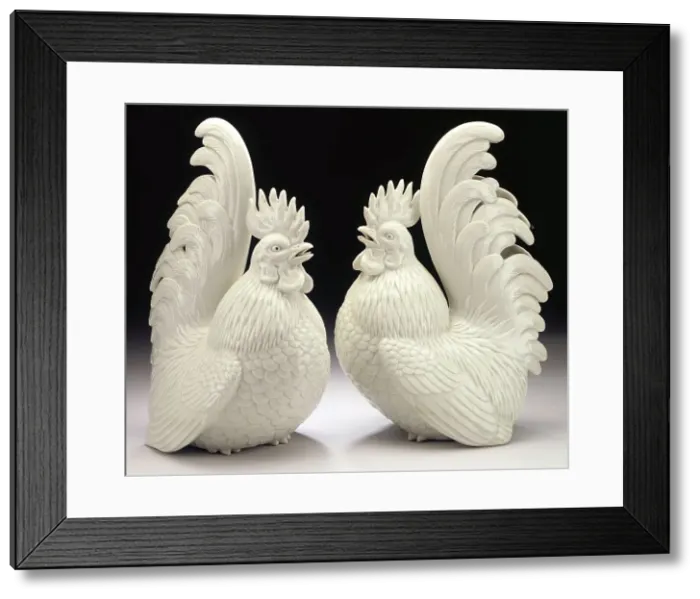 Framed Print : Pair of Okimono in the Form of Cockerels, 19th century. Creator: Unknown Framed Print : Pair of Okimono in the Form of Cockerels, 19th century. Creator: Unknown
