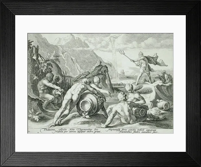 Framed Print : Neptune Plotting the Destruction of Man, published 1589. Creator: Hendrik Goltzius Framed Print : Neptune Plotting the Destruction of Man, published 1589. Creator: Hendrik Goltzius