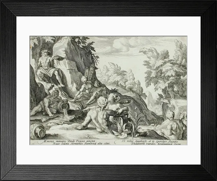 Framed Print : The River God Peneus Surrounded by Other Divinities, published 1589. Creator: Hendrik Goltzius Framed Print : The River God Peneus Surrounded by Other Divinities, published 1589. Creator: Hendrik Goltzius