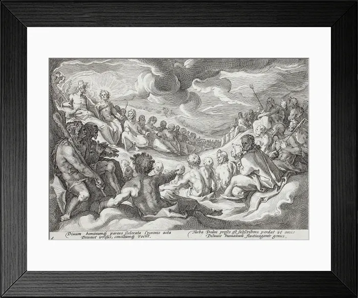 Framed Print : Jupiter Taking Council from the Gods about the Destruction of the Universe, published 1589. Creator: Hendrik Goltzius Framed Print : Jupiter Taking Council from the Gods about the Destruction of the Universe, published 1589. Creator: Hendrik Goltzius