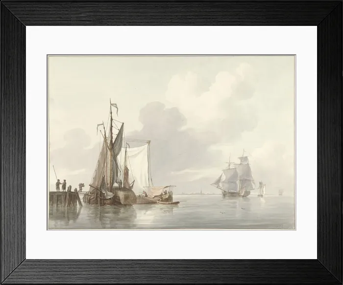 Framed Print : River view with moored ships, 1780-1848. Creator: Martinus Schouman Framed Print : River view with moored ships, 1780-1848. Creator: Martinus Schouman