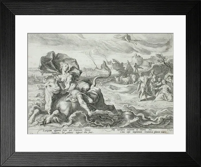 Framed Print : The Rape of Europa, published 1590. Creator: Hendrik Goltzius Framed Print : The Rape of Europa, published 1590. Creator: Hendrik Goltzius