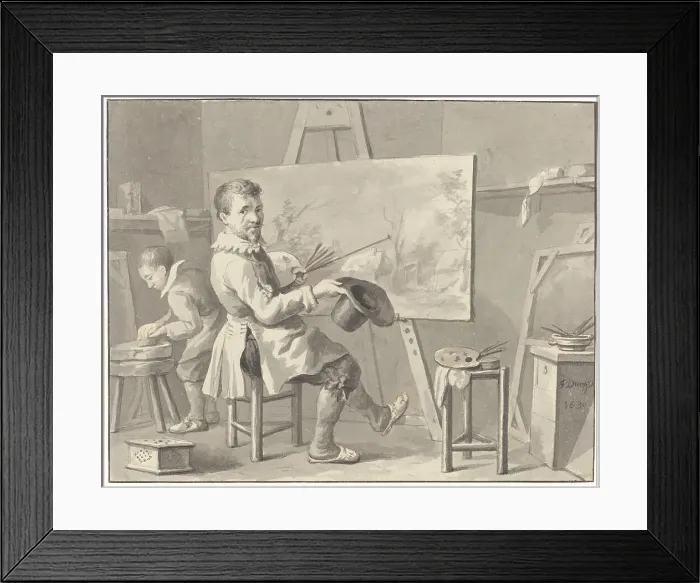 Framed Print : Portrait of Joost Corneliszn. Droochsloot in his studio sitting behind an easel with... 1780-1848. Creator: Martinus Schouman Framed Print : Portrait of Joost Corneliszn. Droochsloot in his studio sitting behind an easel with... 1780-1848. Creator: Martinus Schouman