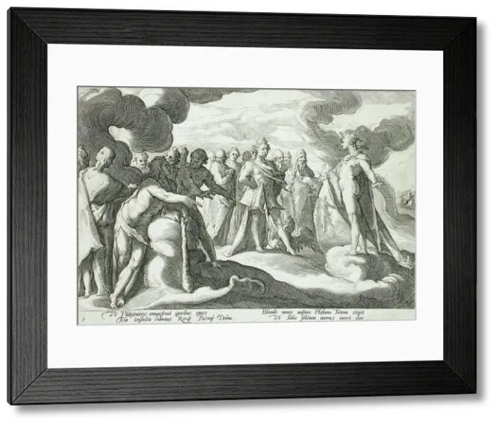 Framed Print : Jupiter and the Other Gods Asking Helios to Resume Control of the Chariot, published 1590. Creator: Hendrik Goltzius Framed Print : Jupiter and the Other Gods Asking Helios to Resume Control of the Chariot, published 1590. Creator: Hendrik Goltzius