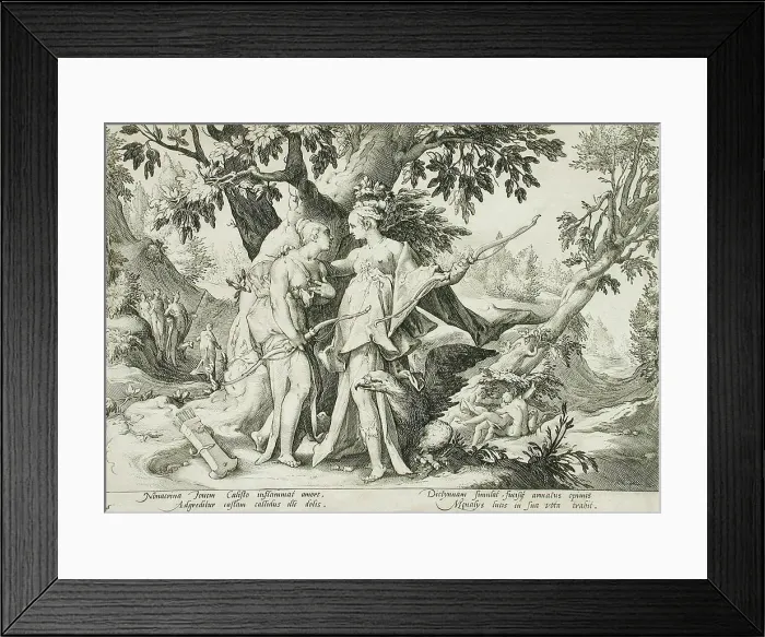 Framed Print : Jupiter Assuming the Form of Diana in Order to Seduce Callisto, published 1590. Creator: Hendrik Goltzius Framed Print : Jupiter Assuming the Form of Diana in Order to Seduce Callisto, published 1590. Creator: Hendrik Goltzius
