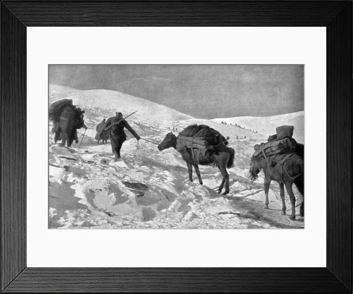 Framed Print : La campagne d'hiver en Orient; Le ravitaillement dans la neige des postes francais et... 1917. Creator: Unknown Framed Print : La campagne d'hiver en Orient; Le ravitaillement dans la neige des postes francais et... 1917. Creator: Unknown