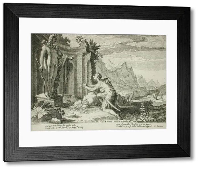 Framed Print : Cadmus Asks the Delphic Oracle Where He Can Find his Sister, Europa, published 1615. Creator: Hendrik Goltzius Framed Print : Cadmus Asks the Delphic Oracle Where He Can Find his Sister, Europa, published 1615. Creator: Hendrik Goltzius