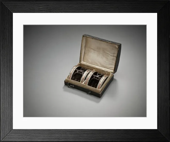 Framed Print : Pair of man's shoe buckles with case, c.1785, c.1785. Creator: Unknown Framed Print : Pair of man's shoe buckles with case, c.1785, c.1785. Creator: Unknown