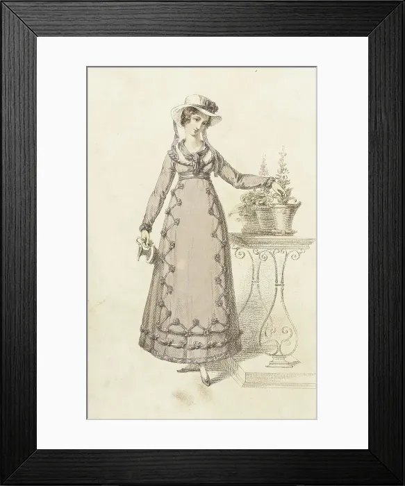 Framed Print : Fashion Plate (Cottage Dress), 1820. Creator: Rudolph Ackermann Framed Print : Fashion Plate (Cottage Dress), 1820. Creator: Rudolph Ackermann