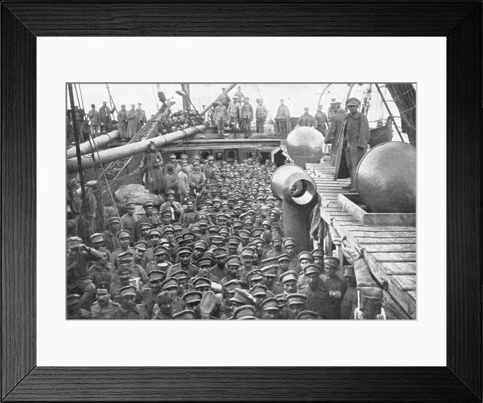 Framed Print : L'appoint militaire du Portugal; A bord du premier transport portugais entre en rade de Brest, 1917 Creator: Unknown Framed Print : L'appoint militaire du Portugal; A bord du premier transport portugais entre en rade de Brest, 1917 Creator: Unknown