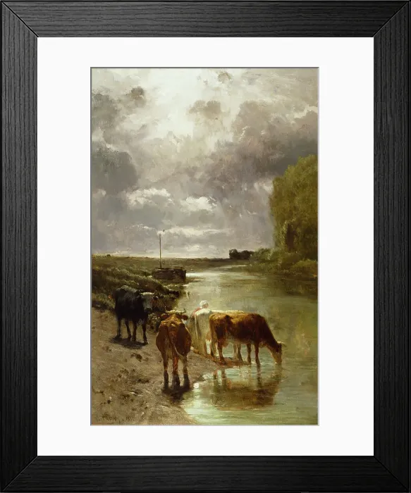 Framed Print : Cattle Drinking, 1851. Creator: Constant Troyon Framed Print : Cattle Drinking, 1851. Creator: Constant Troyon