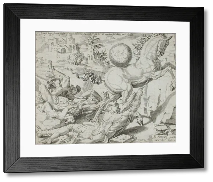 Framed Print : The World Carrying Away Knowledge and Love, 1550. Creator: Dirck Volkertsen Coornhert Framed Print : The World Carrying Away Knowledge and Love, 1550. Creator: Dirck Volkertsen Coornhert
