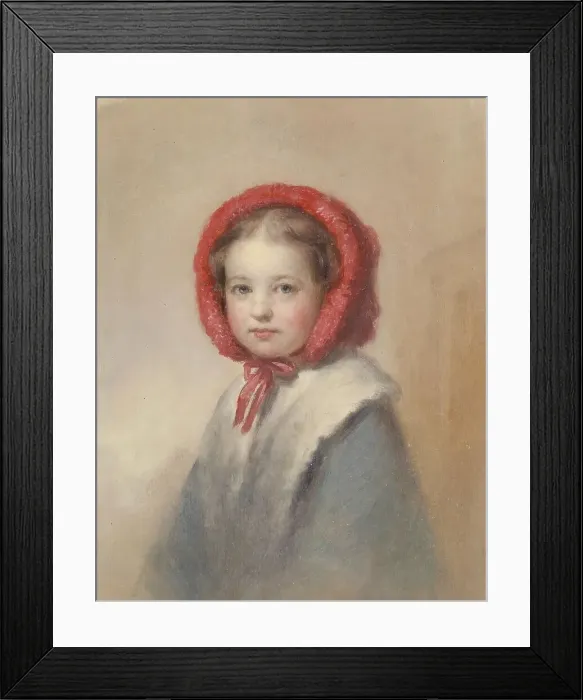 Framed Print : Little Girl in a Red Bonnet, 19th century. Creator: George Augustus Baker Framed Print : Little Girl in a Red Bonnet, 19th century. Creator: George Augustus Baker