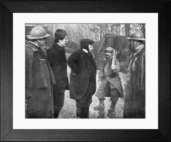 Framed Print : Clemenceau; M.Clemenceau, in the forest of Apremont, between a general and a soldier, 1917 Creator: Unknown Framed Print : Clemenceau; M.Clemenceau, in the forest of Apremont, between a general and a soldier, 1917 Creator: Unknown