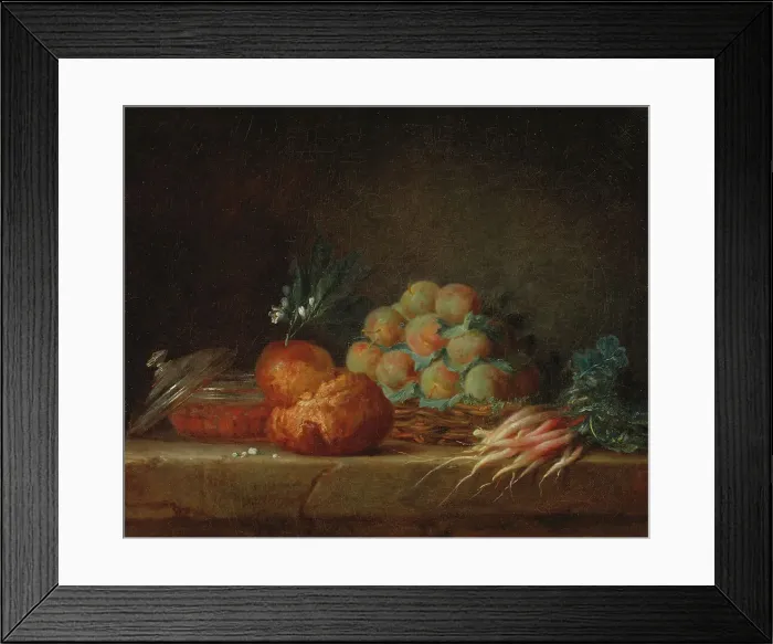 Framed Print : Still Life with Brioche, Fruit and Vegetables, 1775. Creator: Anne Vallayer-Coster Framed Print : Still Life with Brioche, Fruit and Vegetables, 1775. Creator: Anne Vallayer-Coster