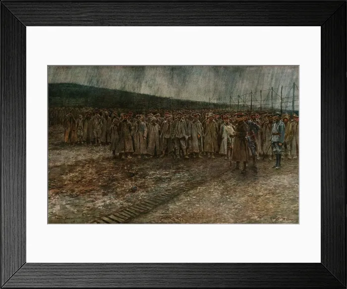Framed Print : L'offensive Francaise d'avril-mai 1917; Arrivee de prisonniers allemands, le 17 avril 1917... 1917. Creator: Francois Flameng Framed Print : L'offensive Francaise d'avril-mai 1917; Arrivee de prisonniers allemands, le 17 avril 1917... 1917. Creator: Francois Flameng