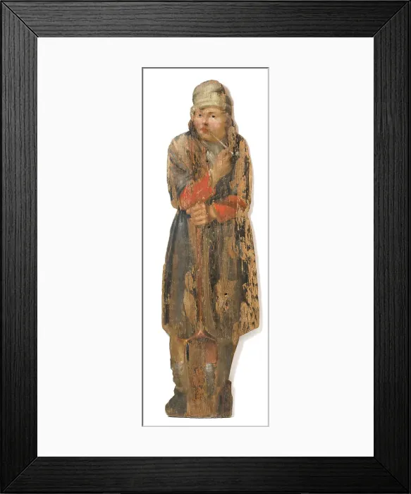 Framed Print : Gardener with pipe and spade, garden figure. Creator: Anon Framed Print : Gardener with pipe and spade, garden figure. Creator: Anon