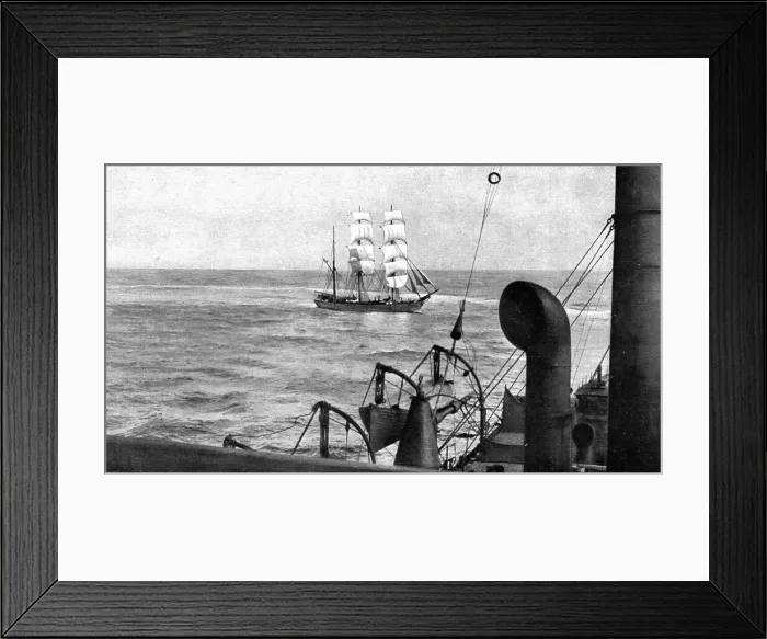 Framed Print : At sea; During boarding, a patrol cruiser turns on the visiting vessel which it encircles... 1917. Creator: Unknown Framed Print : At sea; During boarding, a patrol cruiser turns on the visiting vessel which it encircles... 1917. Creator: Unknown