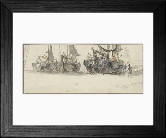 Framed Print : Fishing boats on the beach of Scheveningen, 1839. Creator: Willem Roelofs Framed Print : Fishing boats on the beach of Scheveningen, 1839. Creator: Willem Roelofs