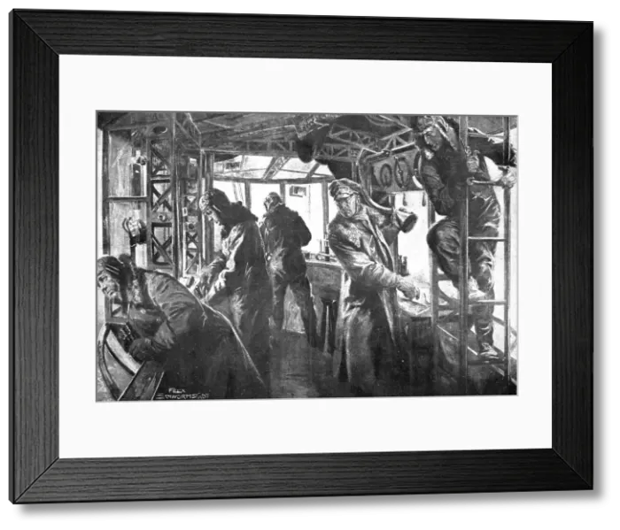 Framed Print : The German Air Fleet; Command post in a forward platform, during a raid... 1917. Creator: Unknown Framed Print : The German Air Fleet; Command post in a forward platform, during a raid... 1917. Creator: Unknown
