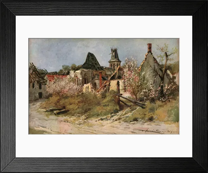Framed Print : Dans le village de Craonnelle, 1917. Creator: Francois Flameng Framed Print : Dans le village de Craonnelle, 1917. Creator: Francois Flameng