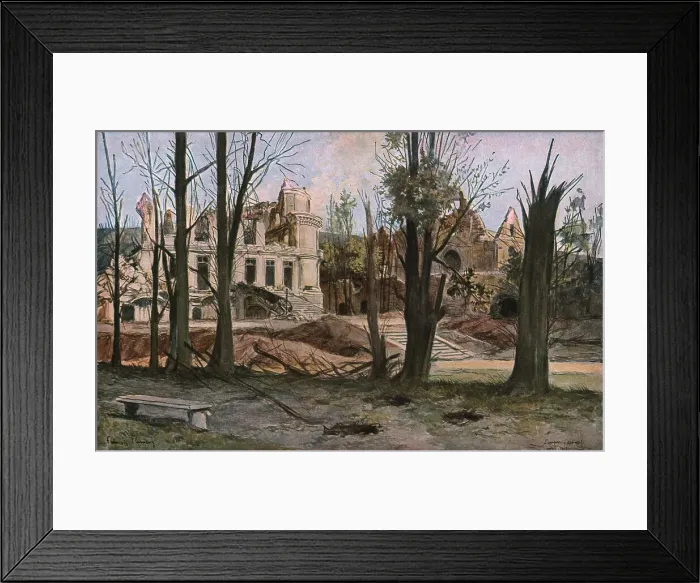 Framed Print : Les ruines du chateau de Soulir, pres de Vailly, au Sud-Ouest de Craonne 1917. Creator: Francois Flameng Framed Print : Les ruines du chateau de Soulir, pres de Vailly, au Sud-Ouest de Craonne 1917. Creator: Francois Flameng
