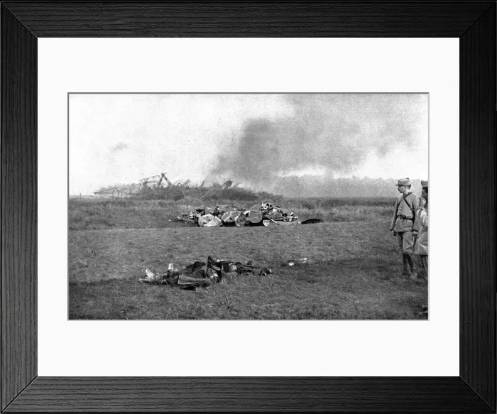 Framed Print : German Air Disaster; The navy zeppelin L-44, shot down at Saint-Clement... 1917. Creator: Unknown. German Air Disaster; The navy zeppelin L-44, shot down at Saint-Clement... 1917. Creator: Unknown Framed Print : German Air Disaster; The navy zeppelin L-44, shot down at Saint-Clement... 1917. Creator: Unknown. German Air Disaster; The navy zeppelin L-44, shot down at Saint-Clement... 1917. Creator: Unknown
