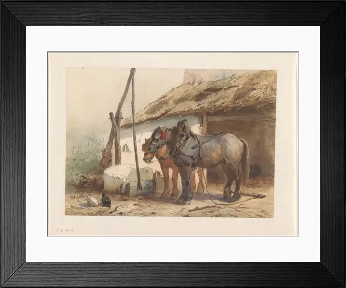 Framed Print : Two horses standing in front of a stable, 1851-1921. Creator: Wouter Verschuur Framed Print : Two horses standing in front of a stable, 1851-1921. Creator: Wouter Verschuur