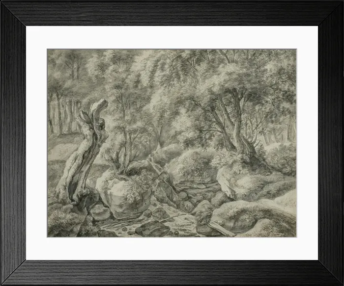 Framed Print : Forest with a stream running between large boulders. Creator: Anthonie Waterloo Framed Print : Forest with a stream running between large boulders. Creator: Anthonie Waterloo