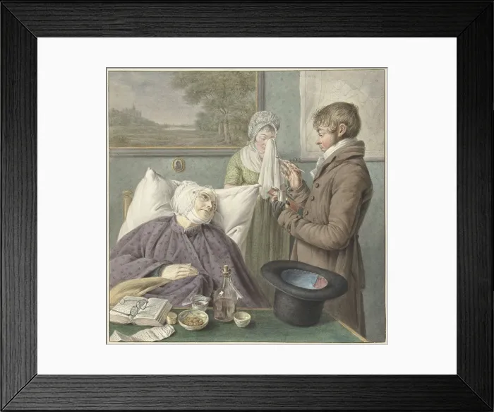 Framed Print : Doctor visits a sick old woman in bed, 1771-1816. Creators: Wybrand Hendriks, Hendrik Schwegman Framed Print : Doctor visits a sick old woman in bed, 1771-1816. Creators: Wybrand Hendriks, Hendrik Schwegman