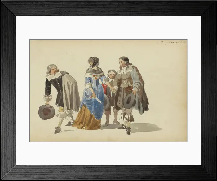 Framed Print : Group of figures in seventeenth century clothing, c.1846-c.1882. Creator: Cornelis Springer Framed Print : Group of figures in seventeenth century clothing, c.1846-c.1882. Creator: Cornelis Springer
