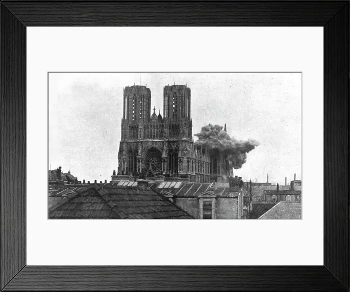 Framed Print : La destruction methodique de Reims; L'eclatement d'un obus de gros calibre sur le transept... 1917 Creator: Unknown Framed Print : La destruction methodique de Reims; L'eclatement d'un obus de gros calibre sur le transept... 1917 Creator: Unknown