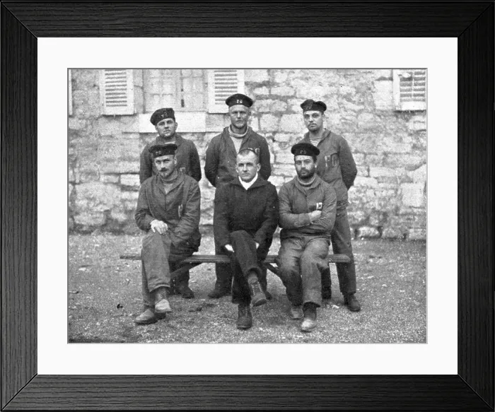 Framed Print : A torpedoing immediately avenged; The commander of UC-38, seated in the middle... 1917. Creator: Unknown Framed Print : A torpedoing immediately avenged; The commander of UC-38, seated in the middle... 1917. Creator: Unknown