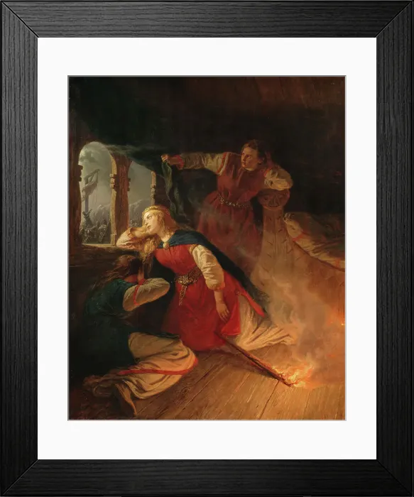 Framed Print : Signe Seeks Death in the Flames of Her Bower, mid-late 19th century. Creator: Vilhelm Wallander Framed Print : Signe Seeks Death in the Flames of Her Bower, mid-late 19th century. Creator: Vilhelm Wallander