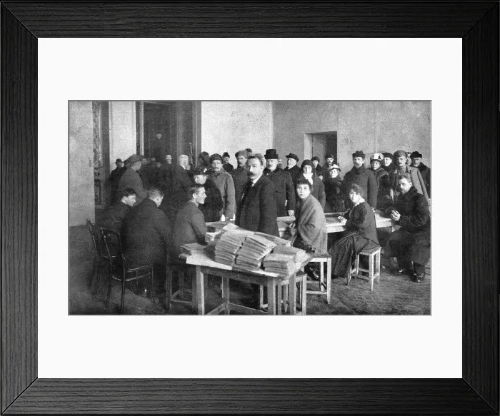Framed Print : In Soviet Russia; A polling station in Petrograd, November 21, 1917, during elections... 1917. Creator: Y Steinberg Framed Print : In Soviet Russia; A polling station in Petrograd, November 21, 1917, during elections... 1917. Creator: Y Steinberg