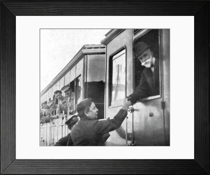 Framed Print : Coup d'etat in Portugal; The head of state defeated and exiled: in the station.. 1917. Creator: Unknown Framed Print : Coup d'etat in Portugal; The head of state defeated and exiled: in the station.. 1917. Creator: Unknown