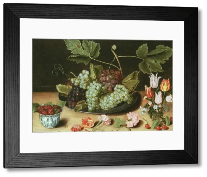 Framed Print : Still Life with Fruit and Flowers. Creator: Attributed to Jan Soreau Framed Print : Still Life with Fruit and Flowers. Creator: Attributed to Jan Soreau
