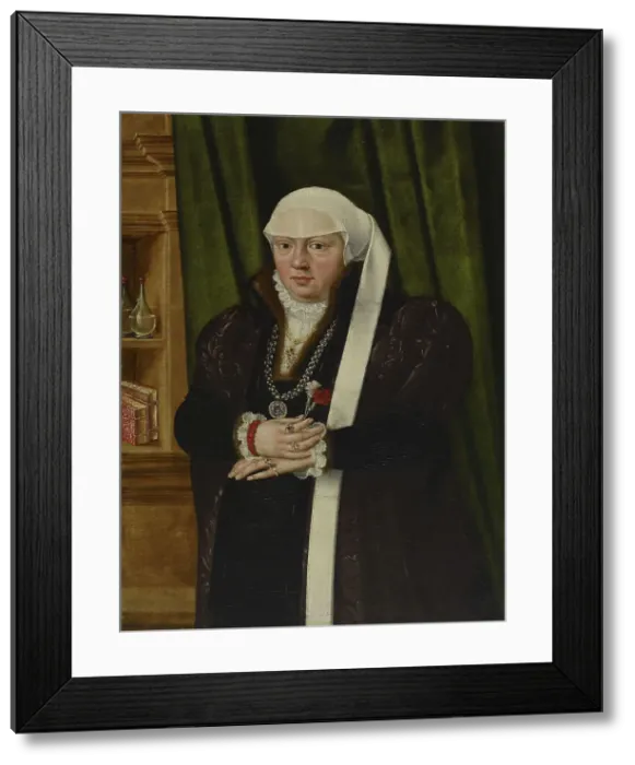 Framed Print : Portrait of a Woman with Pinks, c1540. Creator: Unknown Framed Print : Portrait of a Woman with Pinks, c1540. Creator: Unknown