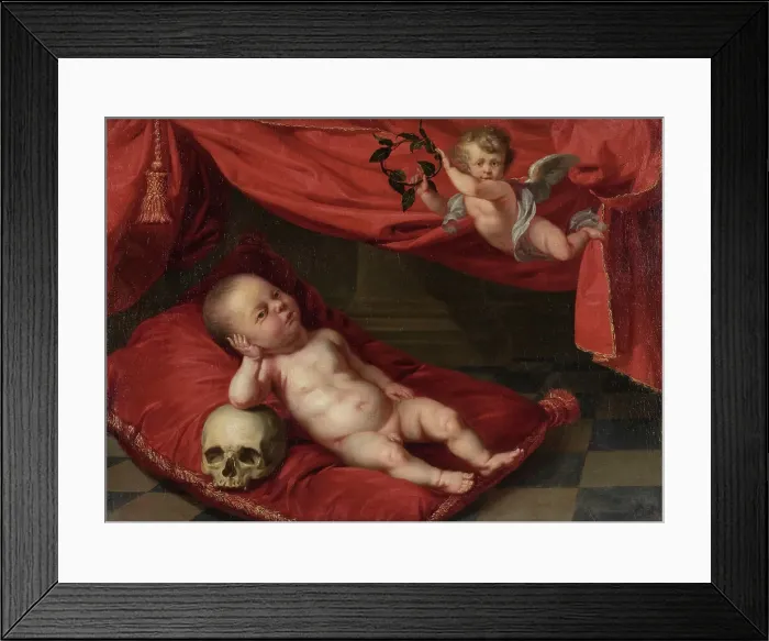 Framed Print : Portrait of deceased boy with vanitas motif, 17th century. Creator: Unknown