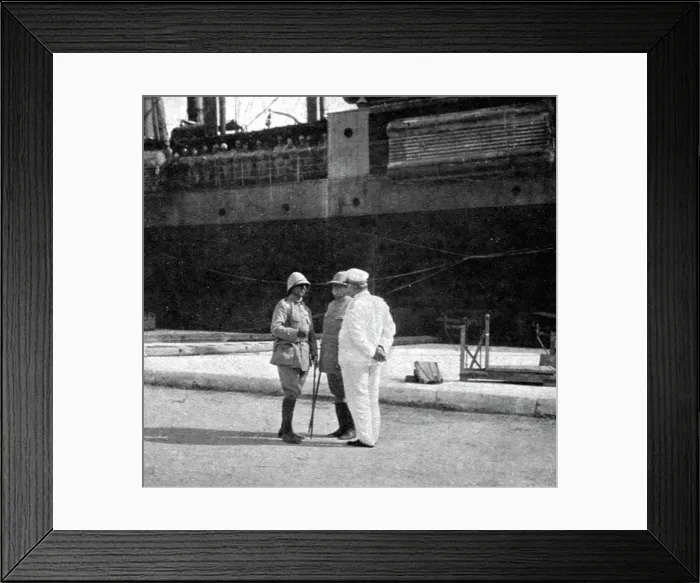 Framed Print : Les Evenements de Grece; Les generaux Monterou, Regnault, commandant les troupes... 1917. Creator: Unknown