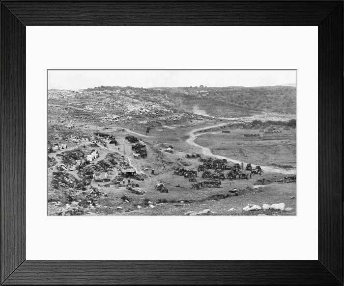 Framed Print : Distant Fronts, In Palestine; Bivouac of a division in the mountains of Judea, 1917. Creator: Unknown Framed Print : Distant Fronts, In Palestine; Bivouac of a division in the mountains of Judea, 1917. Creator: Unknown