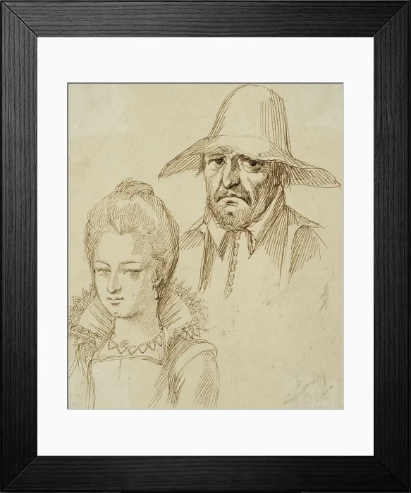Framed Print : Portrait of a man and a woman, unknown date. Creator: Anon Framed Print : Portrait of a man and a woman, unknown date. Creator: Anon