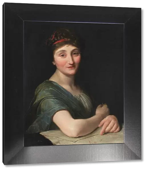 Portrait of female artist with drawing, c.1800. Creator: Anon