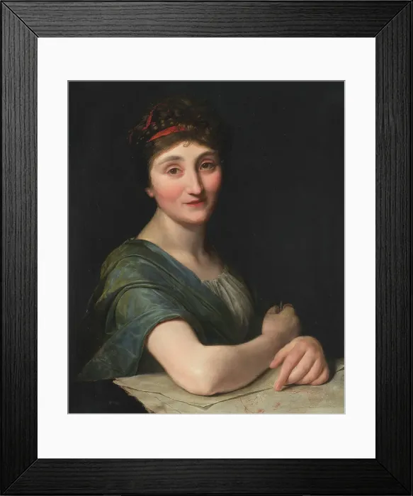 Framed Print : Portrait of female artist with drawing, c.1800. Creator: Anon Framed Print : Portrait of female artist with drawing, c.1800. Creator: Anon