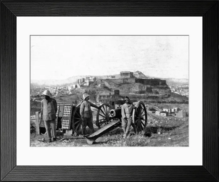 Framed Print : Les Evenements de Grece; Piece d'artillerie de campagne en position sur la colline des Muses...1917 Creator: Unknown Framed Print : Les Evenements de Grece; Piece d'artillerie de campagne en position sur la colline des Muses...1917 Creator: Unknown