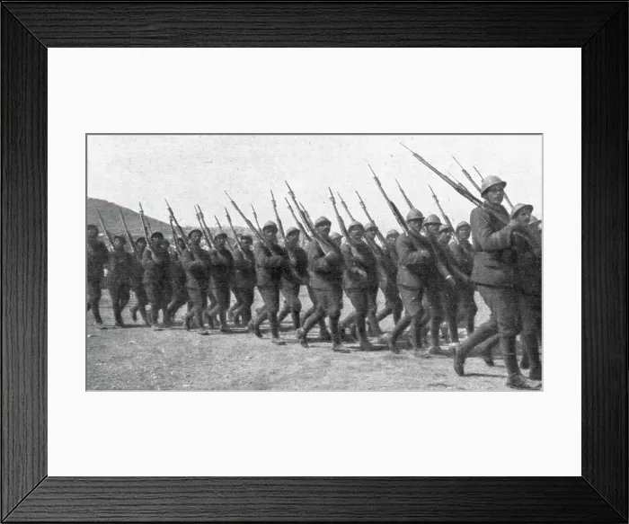 Framed Print : Les Evenements de Grece; L'armee de Salonique: un regiment cretois, equipe a la francaise... 1917. Creator: Robert Vaucher Framed Print : Les Evenements de Grece; L'armee de Salonique: un regiment cretois, equipe a la francaise... 1917. Creator: Robert Vaucher